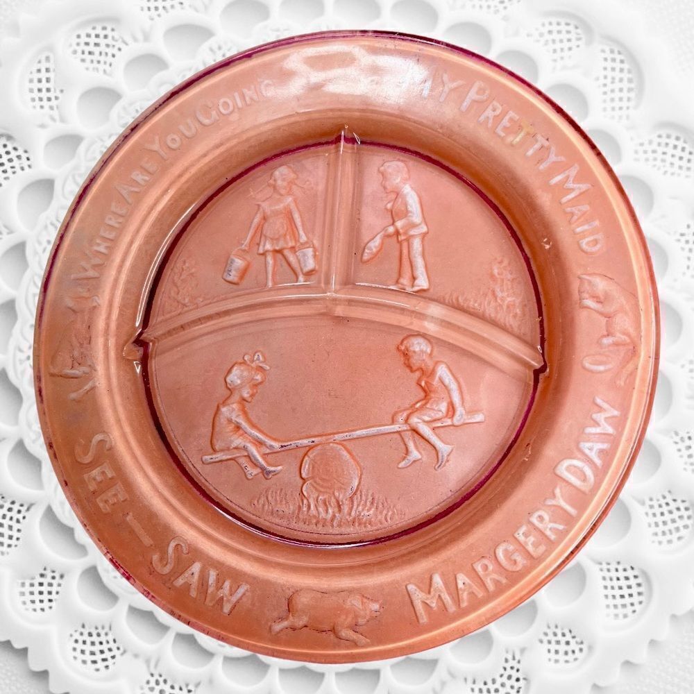 1930’s Margery Daw vintage child’s plate- dusty pink - Picture 2 of 8